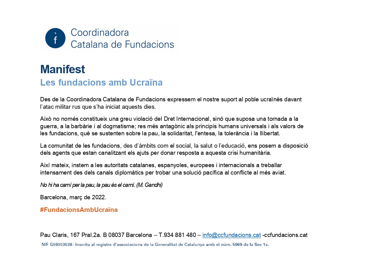 MANIFEST – Les fundacions amb Ucraïna